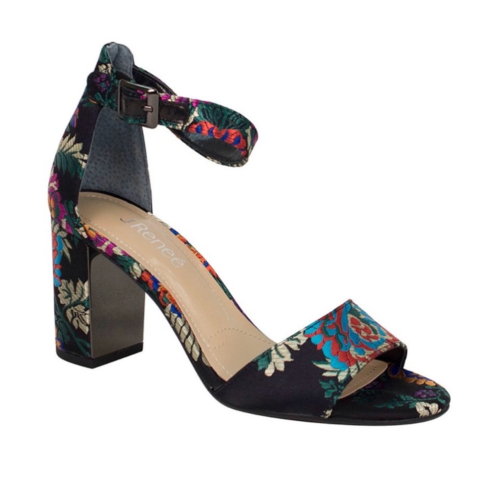 j renee floral satin dress sandal heels